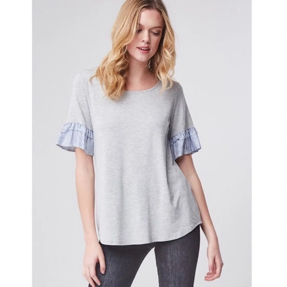 Miss Me Cotton Spandex Nautical Ruffle Striped Tiered Spring Blouse Size M - Picture 1 of 6